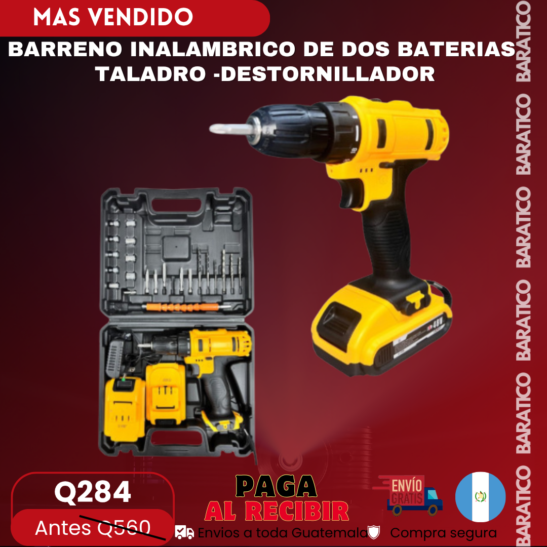BARRENO INALAMBRICO DE DOS BATERIAS TALADRO-DESTORNILLADOR 🤯